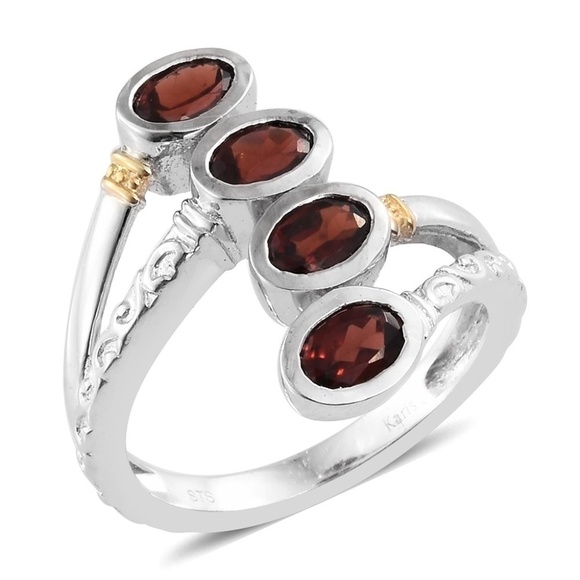 Genuine Mozambique Garnet 4 Stone Bypass Ring - Picture 3 of 4